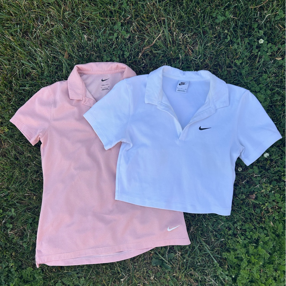Nike Polo Top - White and Light Pink